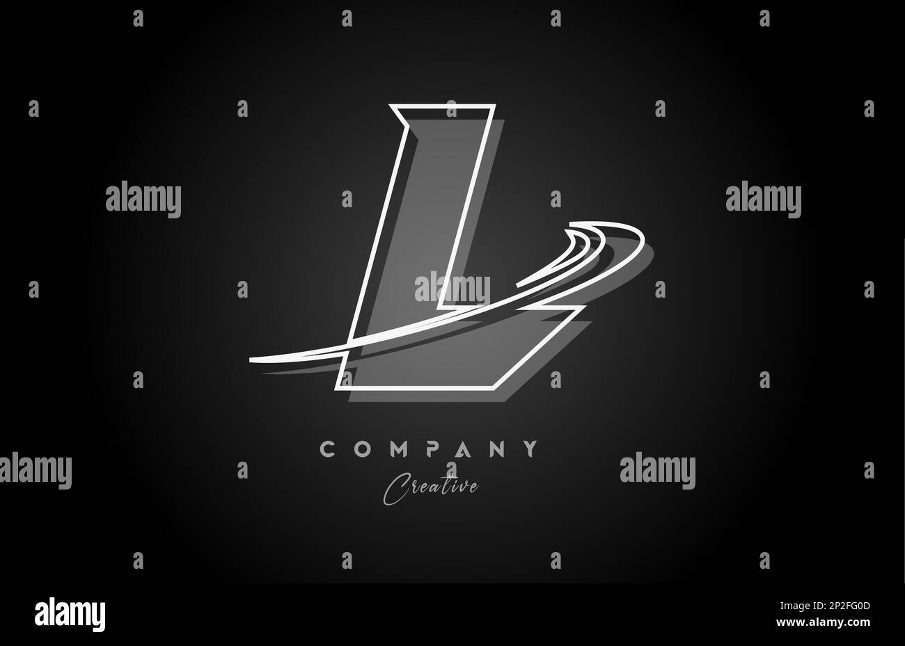black and white L line alphabet letter logo icon design with swoosh and ...