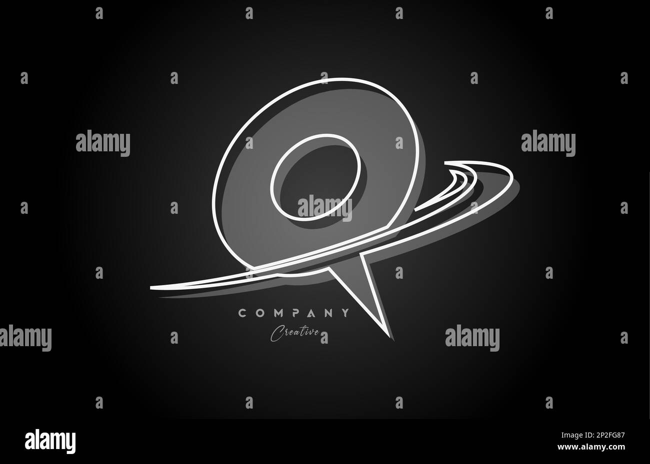 black and white Q line alphabet letter logo icon design with swoosh and ...