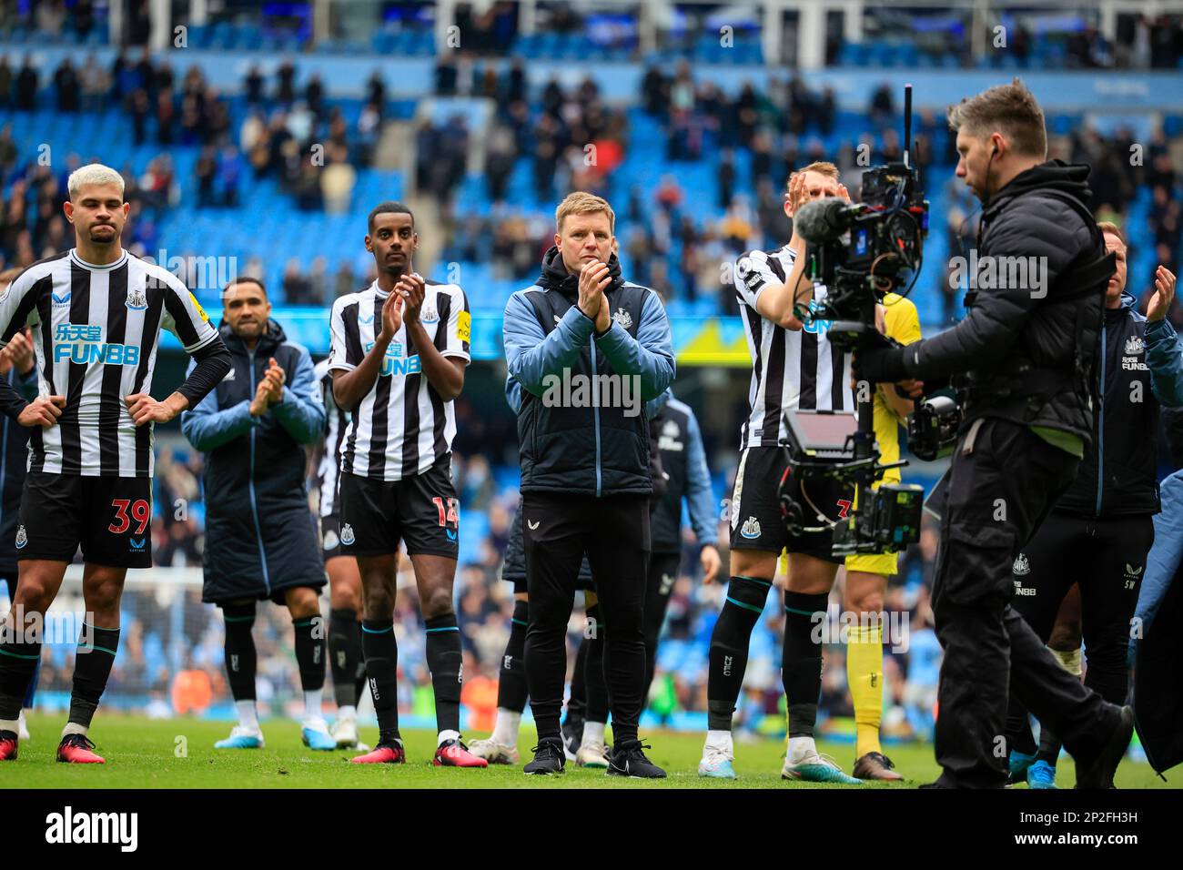 Eddie Howe the Newcastle United Manager applauds the fans at the end of ...