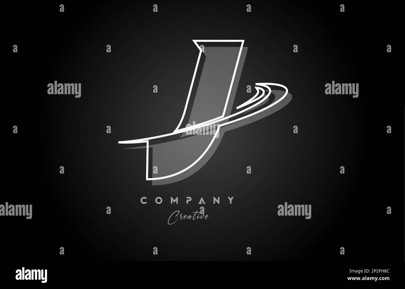 black and white J line alphabet letter logo icon design with swoosh and ...