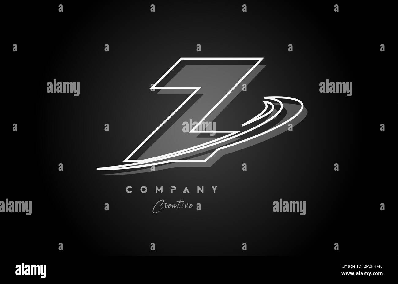 black and white Z line alphabet letter logo icon design with swoosh and