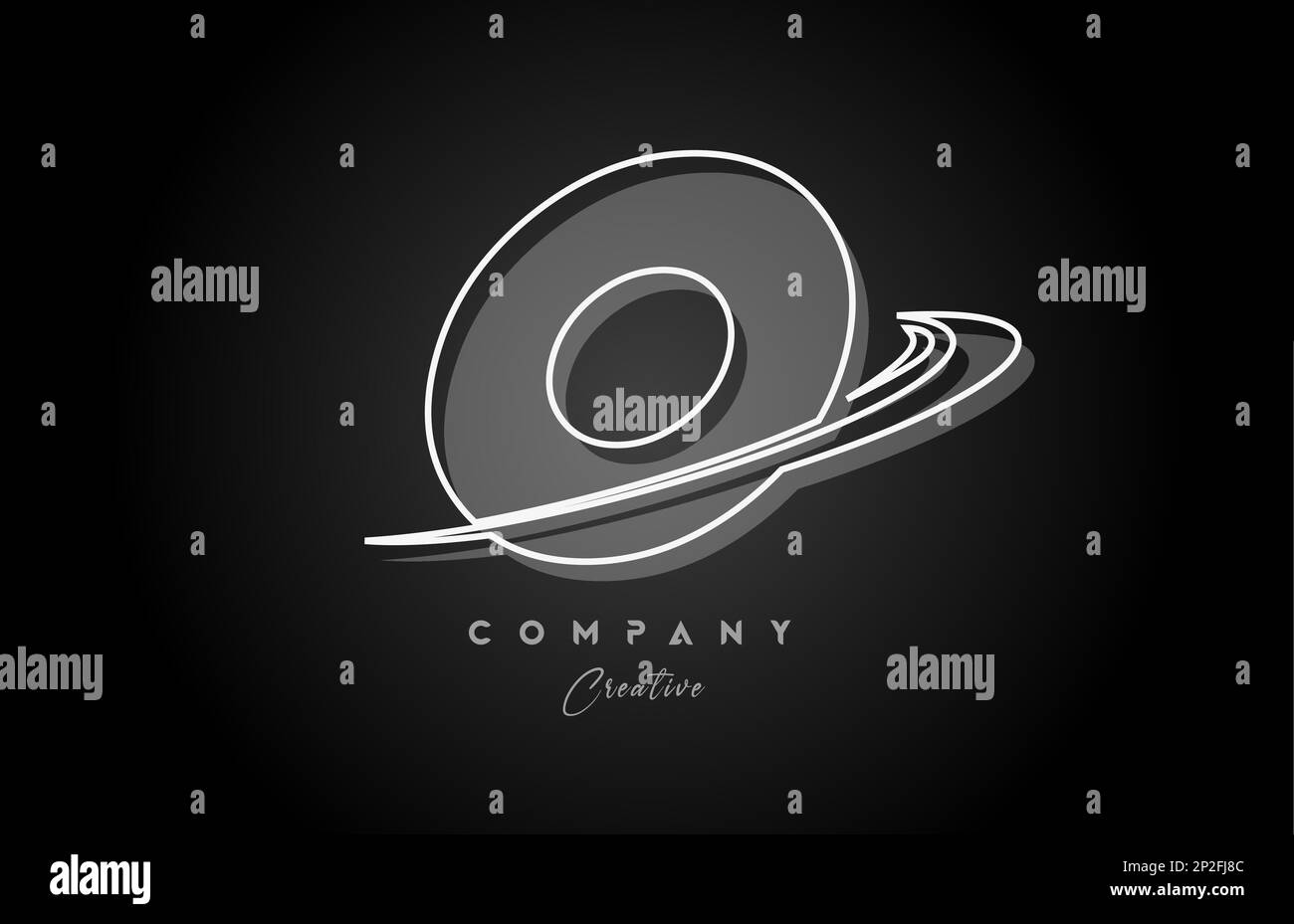 black and white O line alphabet letter logo icon design with swoosh and ...