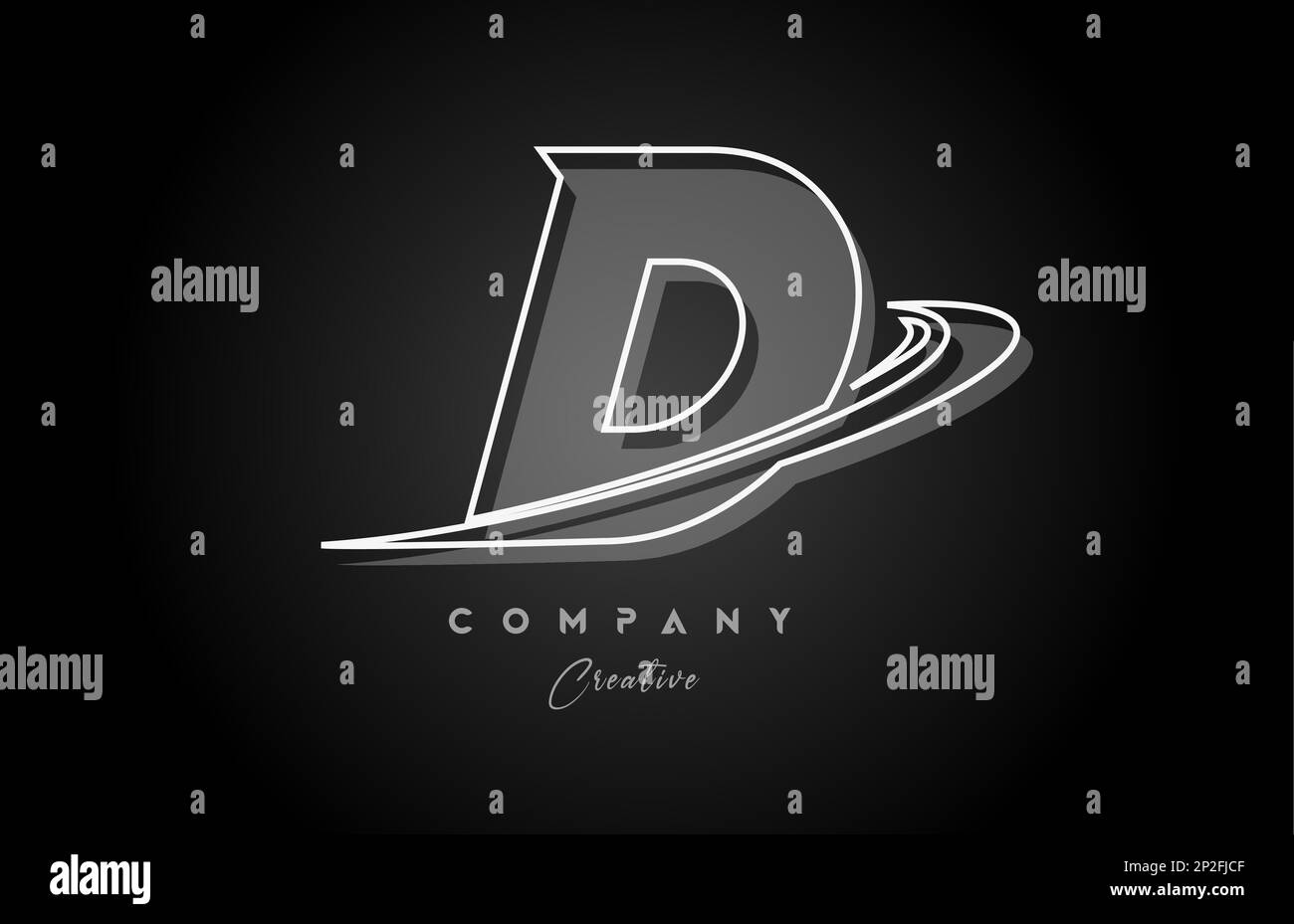 black and white D line alphabet letter logo icon design with swoosh and ...