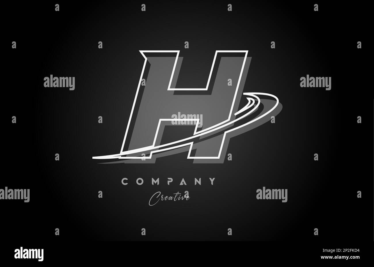 black and white H line alphabet letter logo icon design with swoosh and