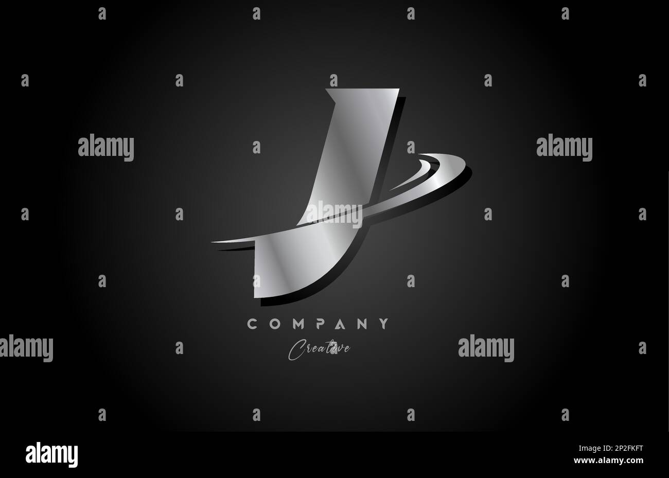J silver metal grey alphabet letter logo icon design with swoosh ...