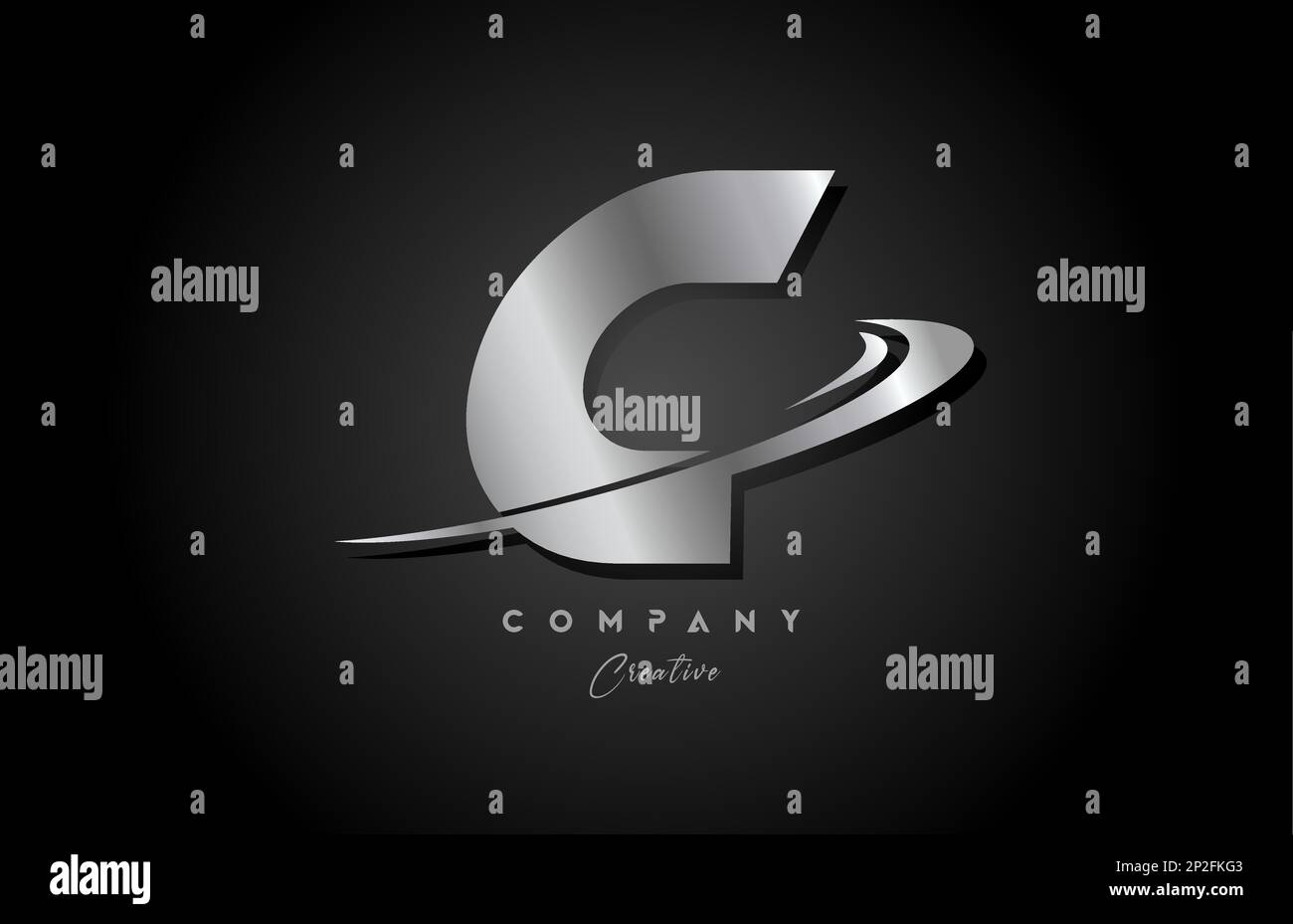 C silver metal grey alphabet letter logo icon design with swoosh ...