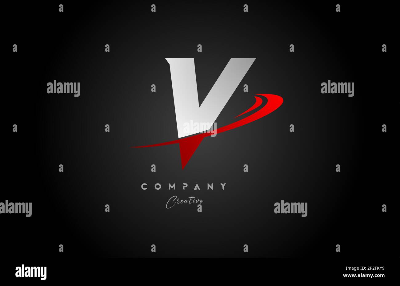 red swoosh V alphabet letter logo icon design with black grey color ...