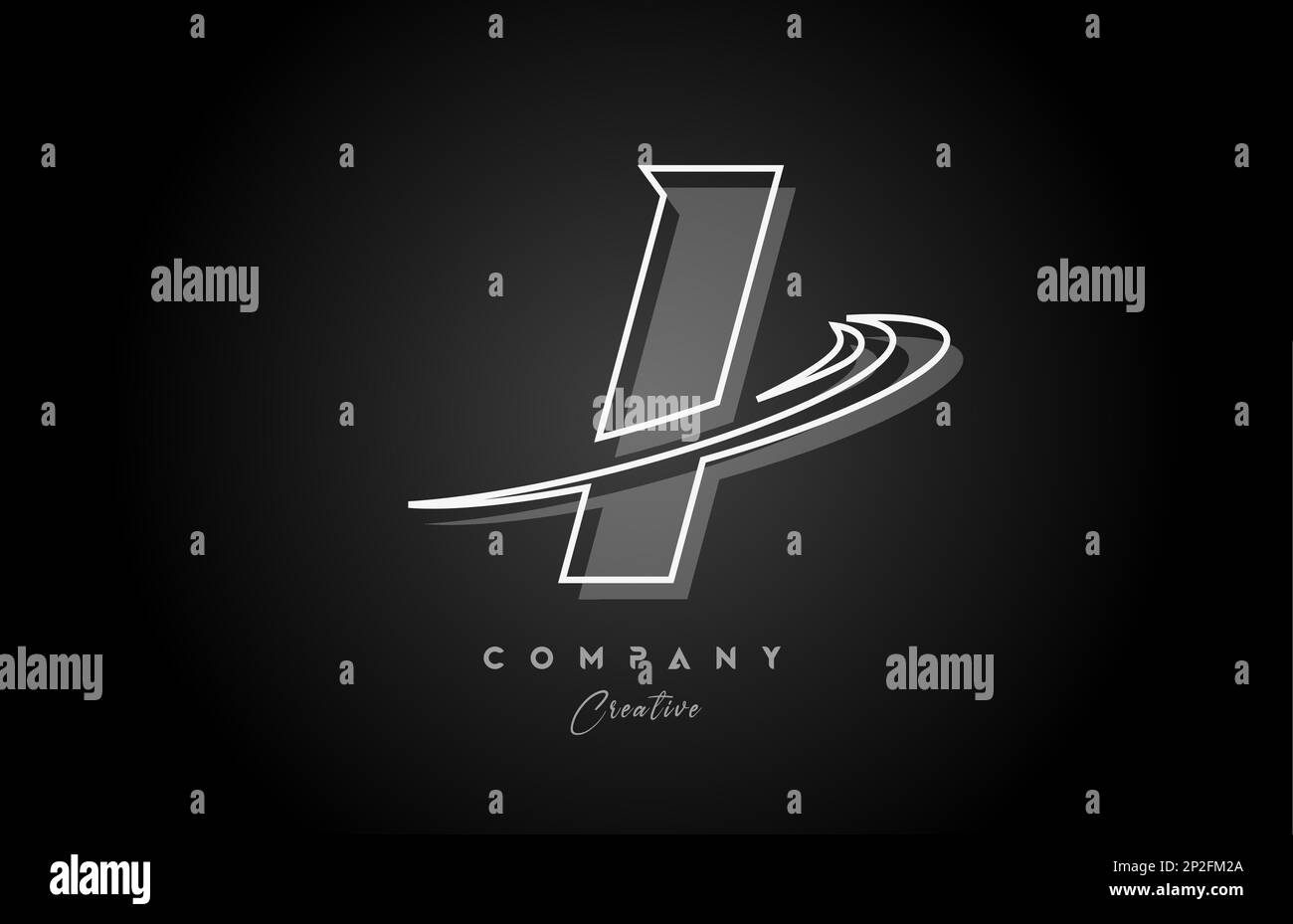 black and white I line alphabet letter logo icon design with swoosh and ...