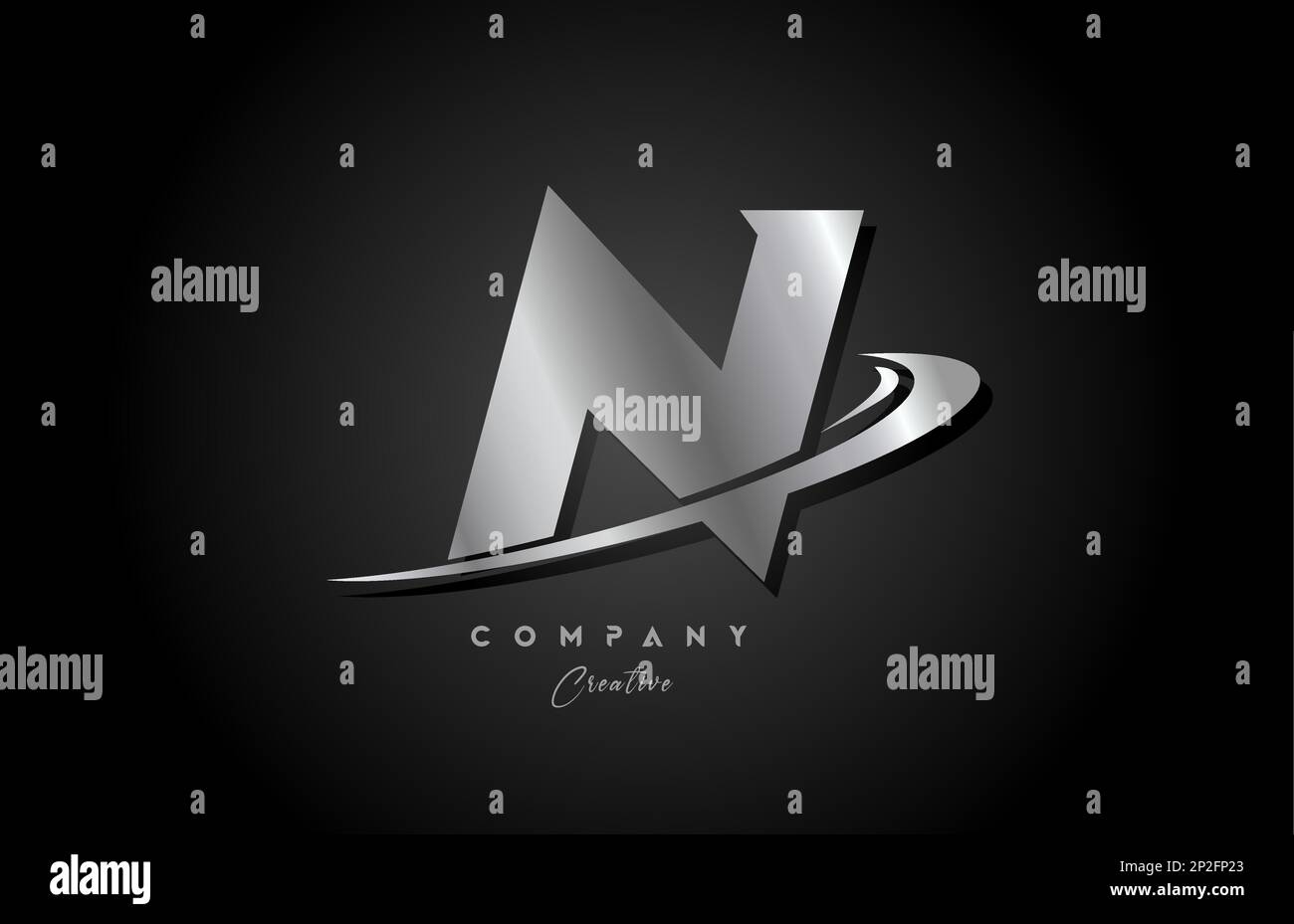 N silver metal grey alphabet letter logo icon design with swoosh ...