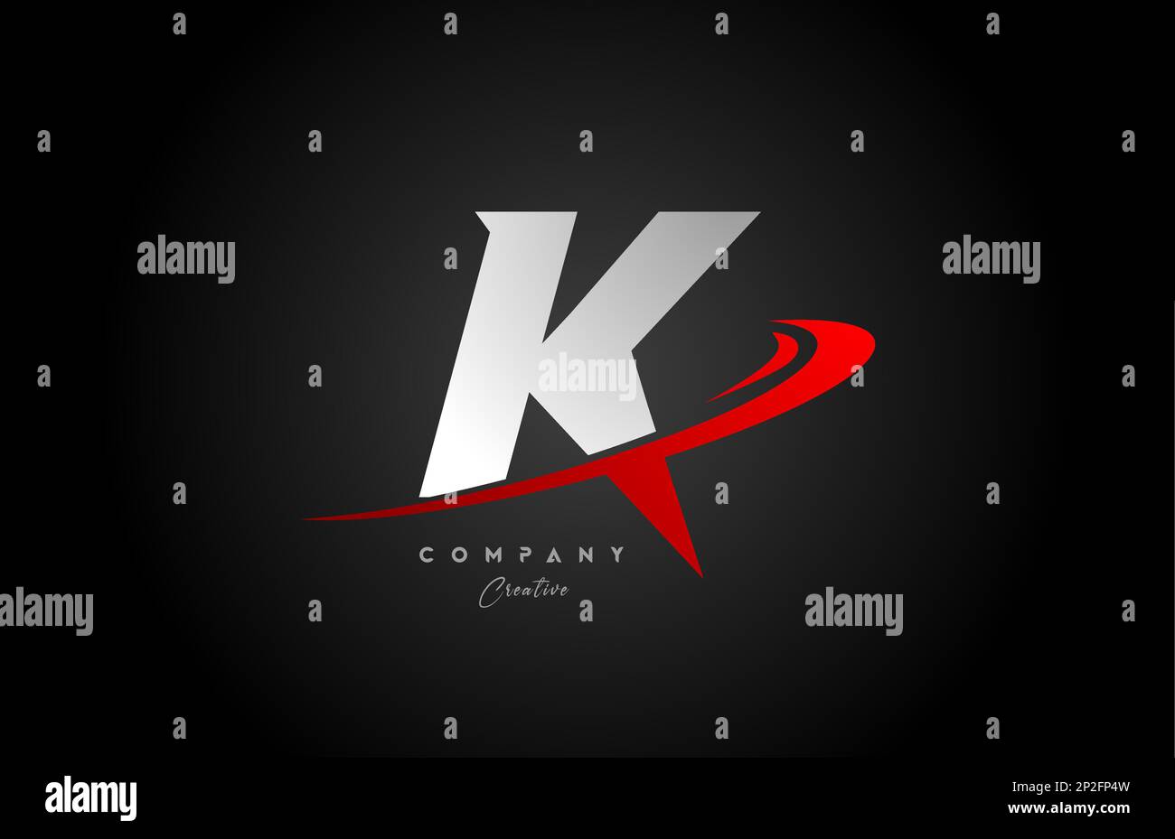 red swoosh K alphabet letter logo icon design with black grey color ...