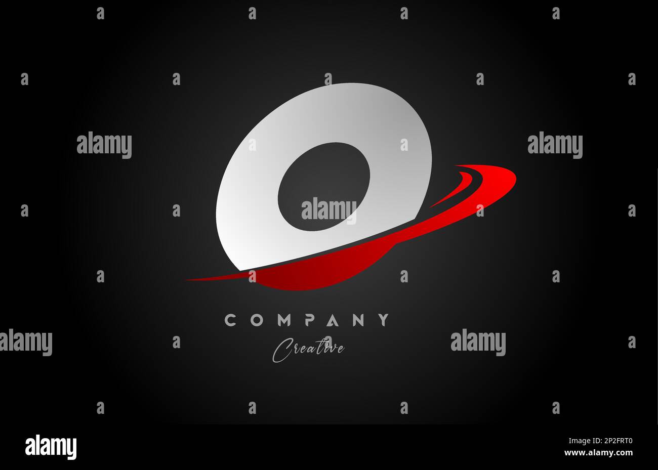 red swoosh O alphabet letter logo icon design with black grey color ...