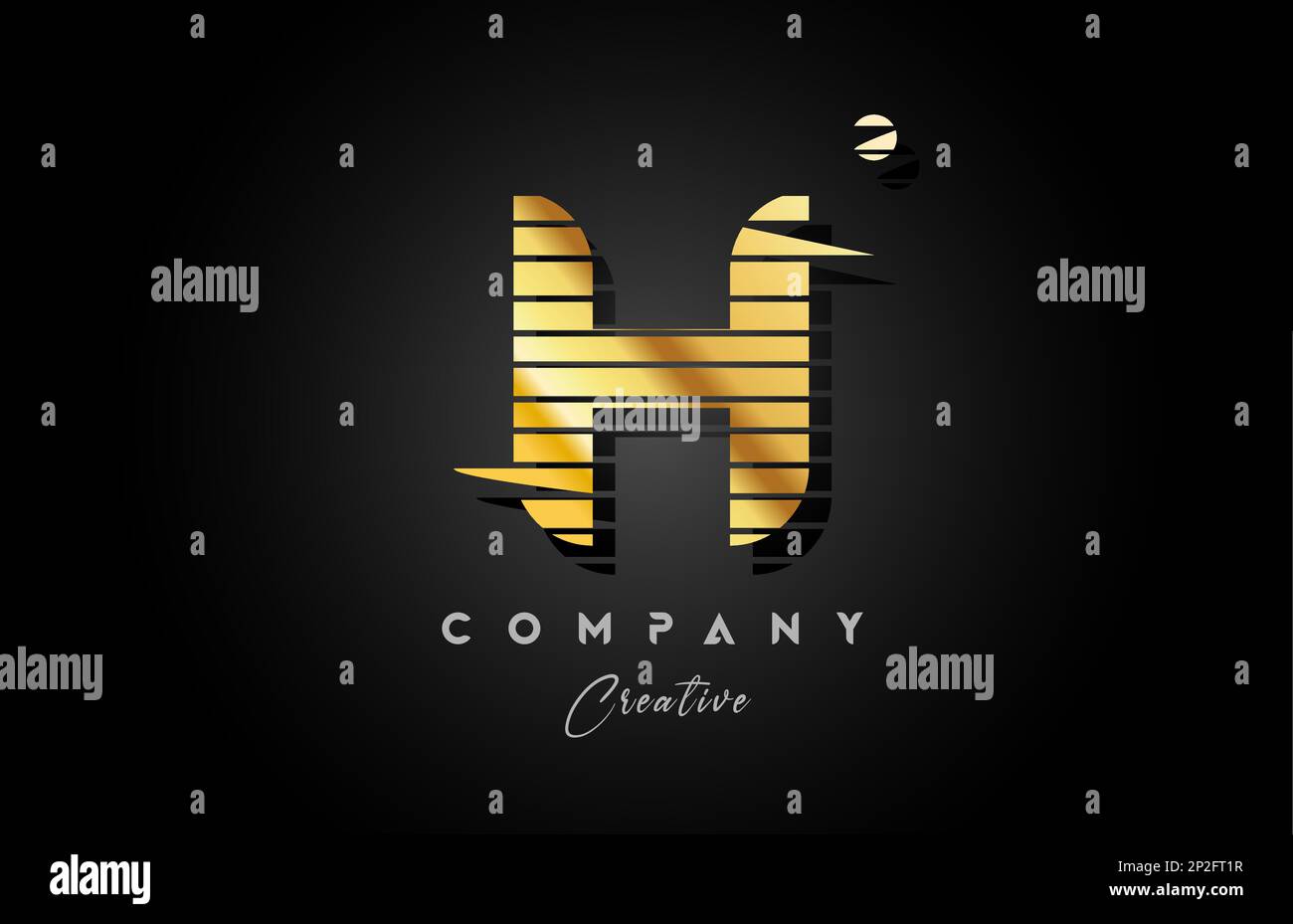 gold golden H alphabet letter logo icon design with line stripe and ...