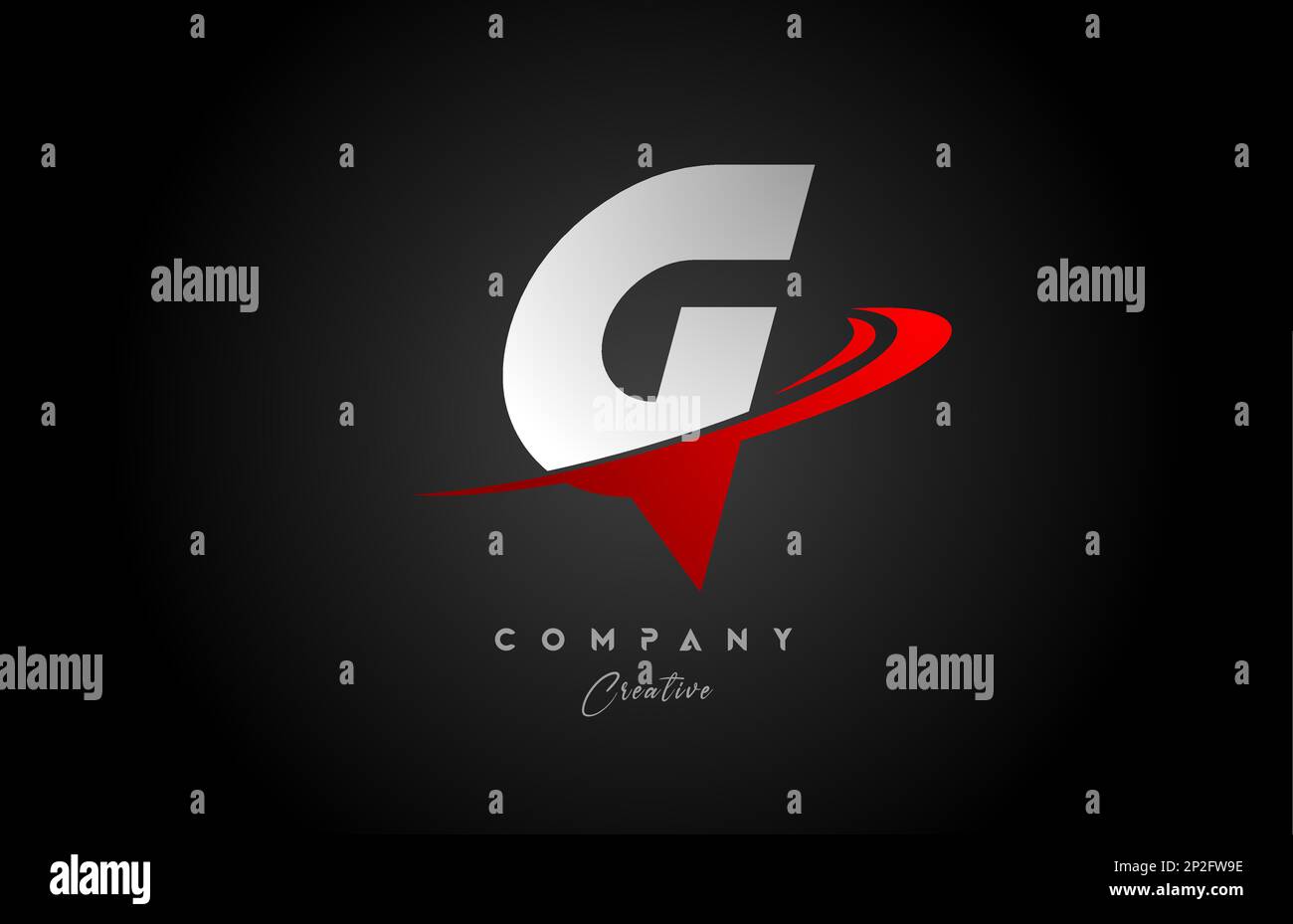 red swoosh G alphabet letter logo icon design with black grey color ...