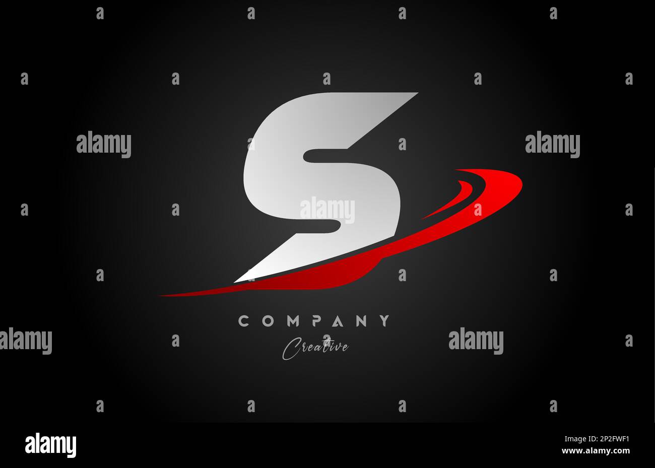 red swoosh S alphabet letter logo icon design with black grey color ...