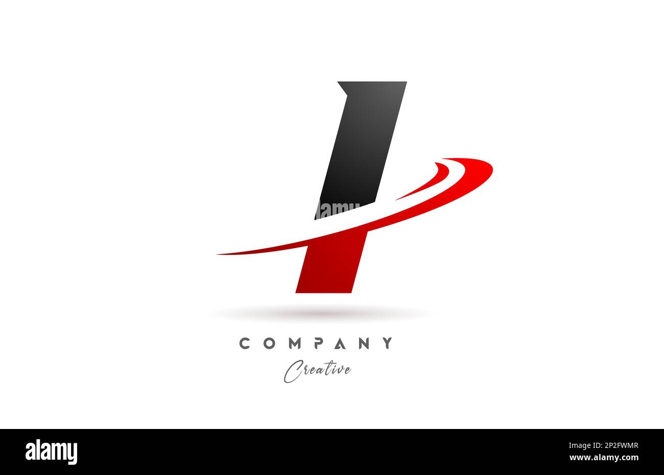 black grey I alphabet letter logo icon design with red swoosh. Creative ...