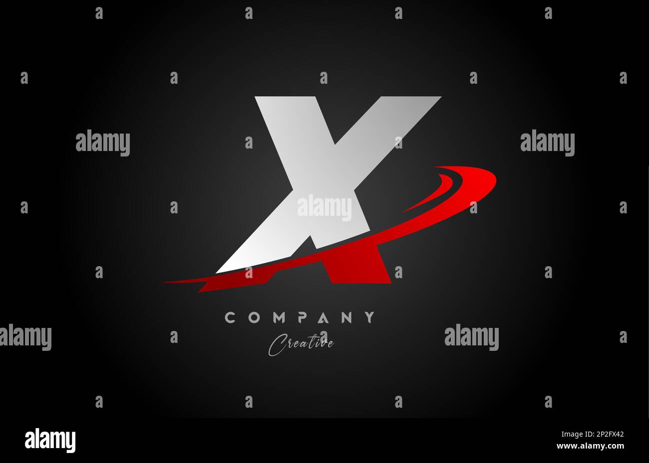 red swoosh X alphabet letter logo icon design with black grey color ...