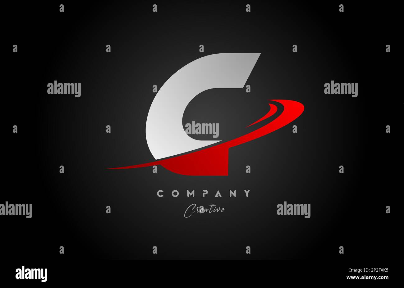 red swoosh C alphabet letter logo icon design with black grey color ...