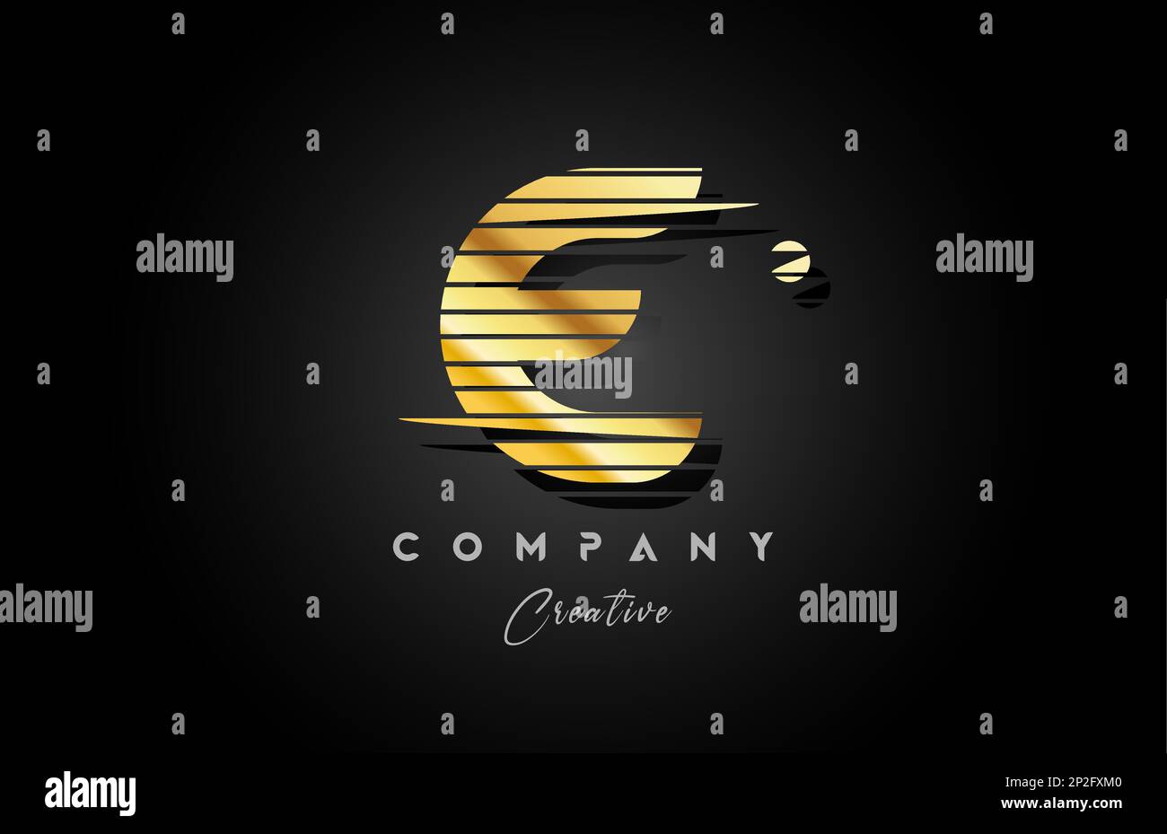 gold golden E alphabet letter logo icon design with line stripe and ...