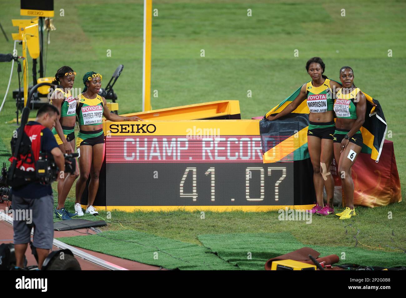 From left Elain Thompson Shelly Ann Fraser Pryce Natasha
