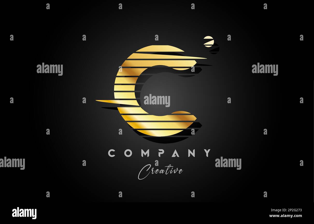 gold golden C alphabet letter logo icon design with line stripe and ...