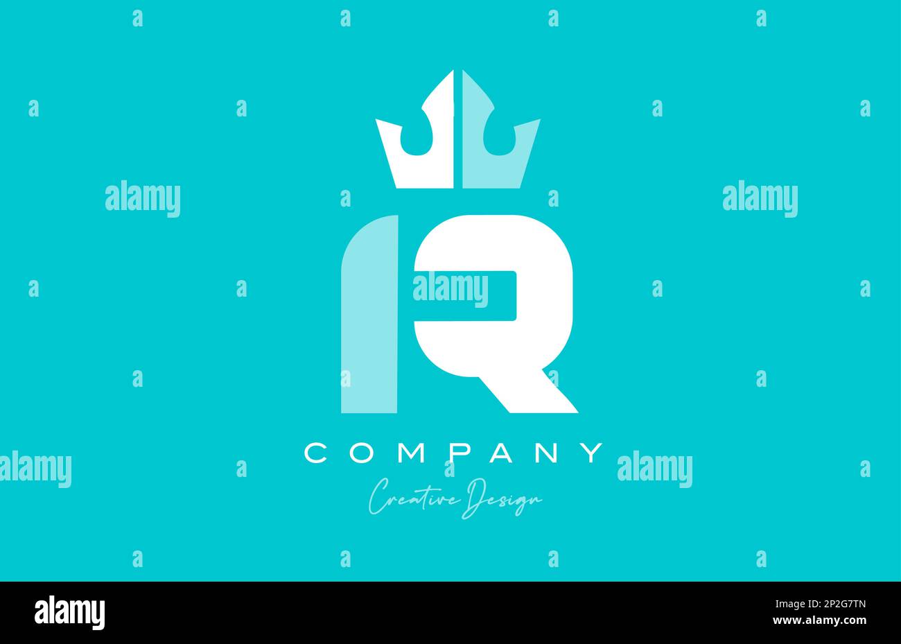 R blue pastel alphabet letter logo icon design with king crown ...
