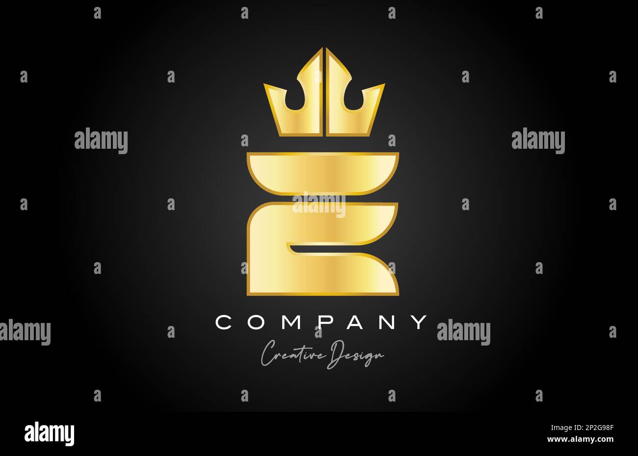 gold golden E alphabet letter logo icon design. Creative crown king ...