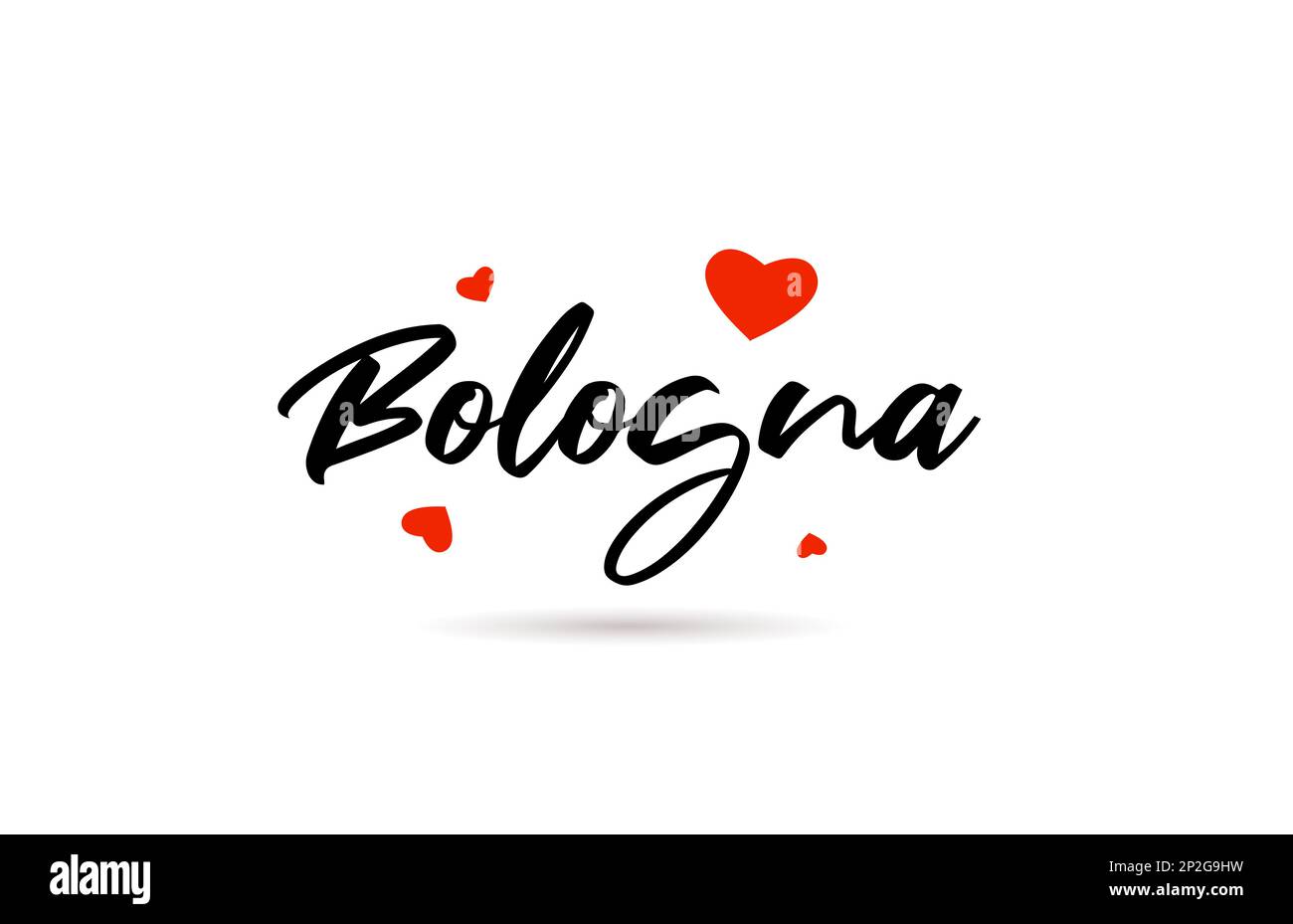 Bologna handwritten city typography text word with love heart. Hand