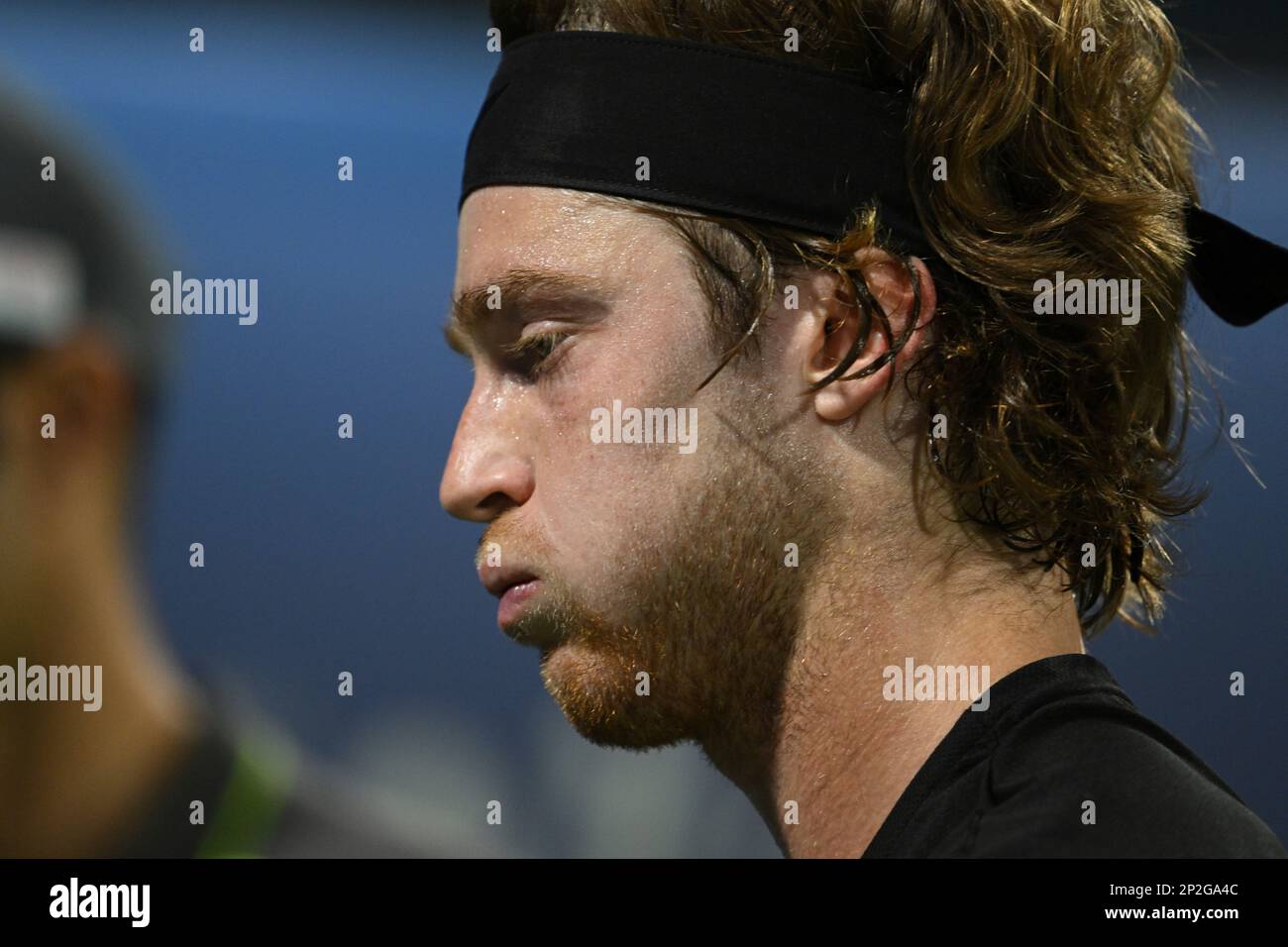 DUBAI, UAE, 4th March 2023. Action from the men's singles final of the Dubai  Duty Free Tennis Open Championships. 3rd seed Daniil Medvedev defeated  defending champion Andrey Rublev 6-2, 6-2 Credit: Feroz