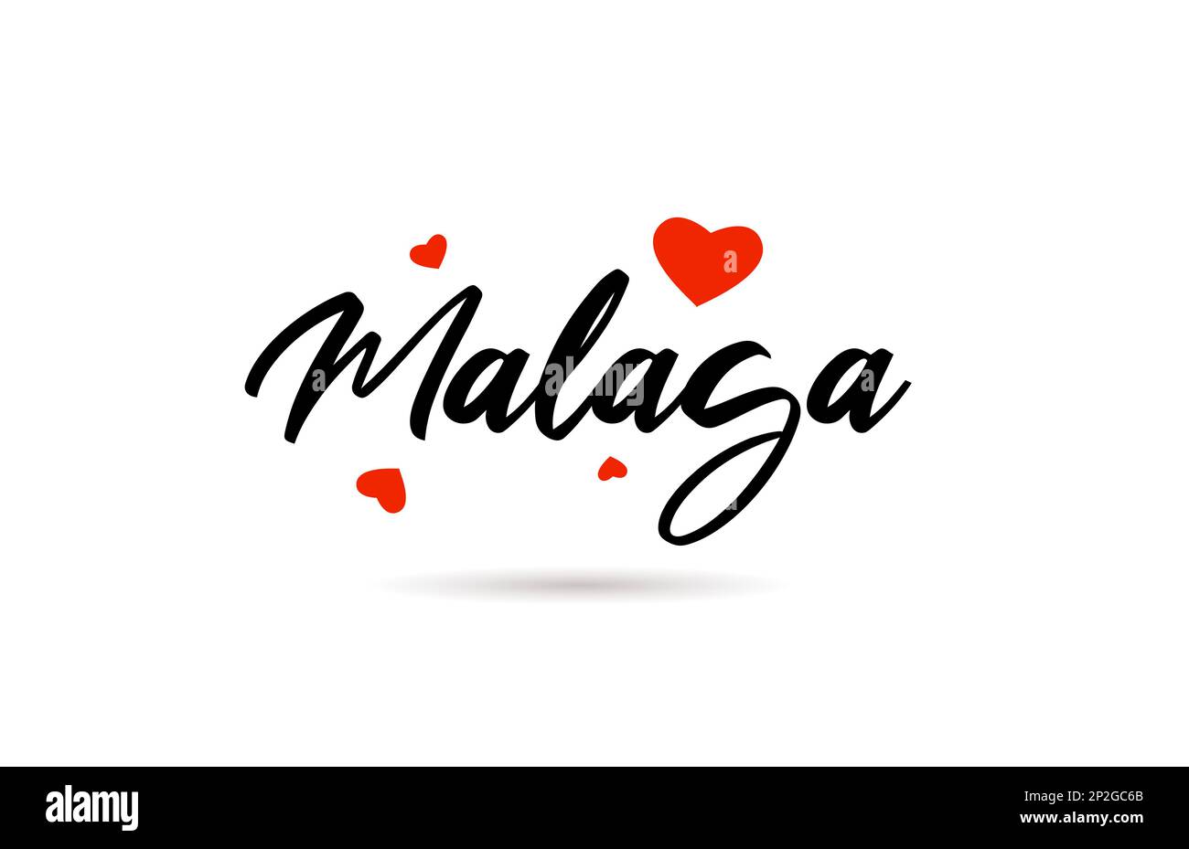 Malaga handwritten city typography text word with love heart. Hand lettering. Creative calligraphy text Stock Vector