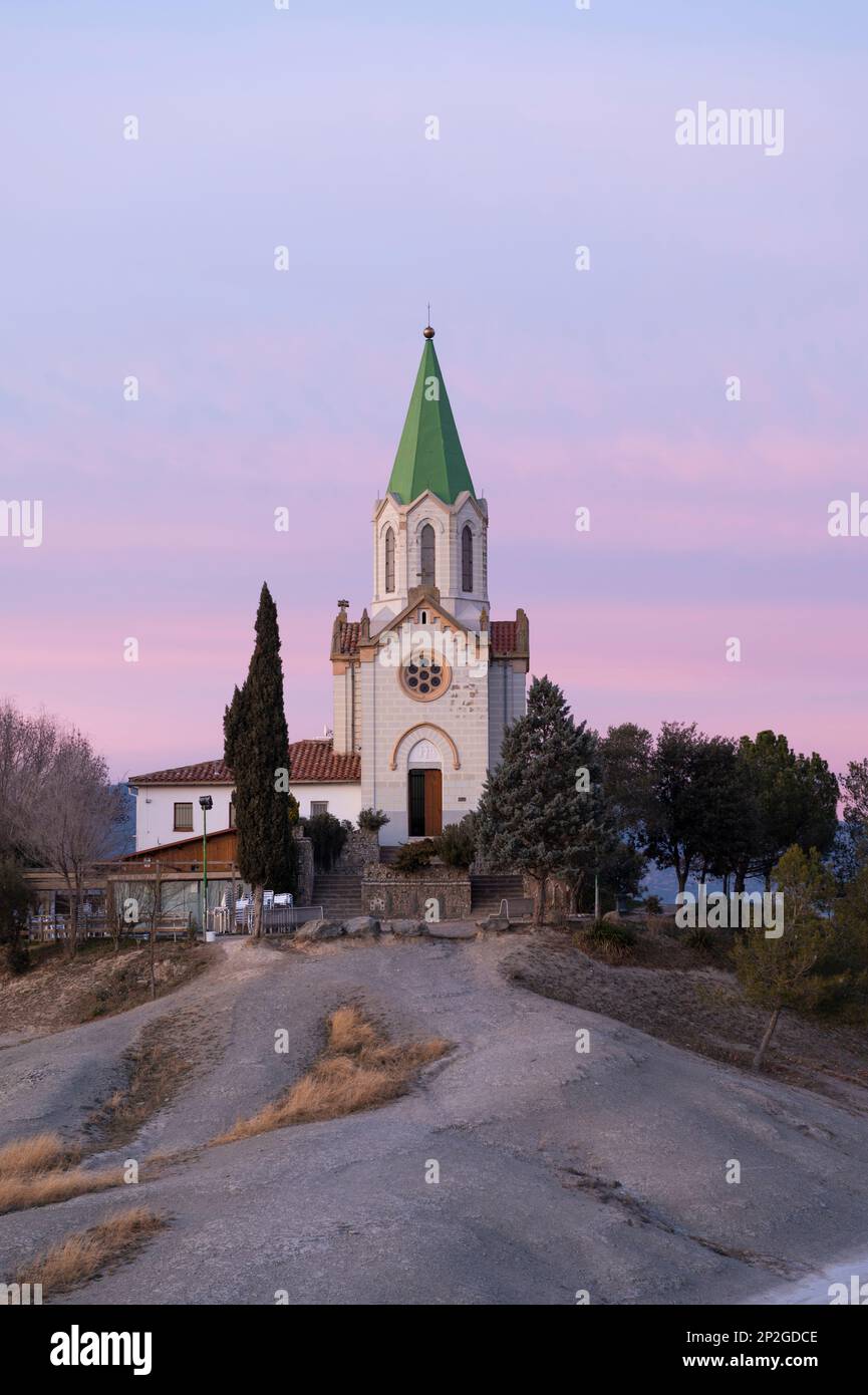 Sunset in the sanctuary of puig agut, vertical format, low point Stock Photo