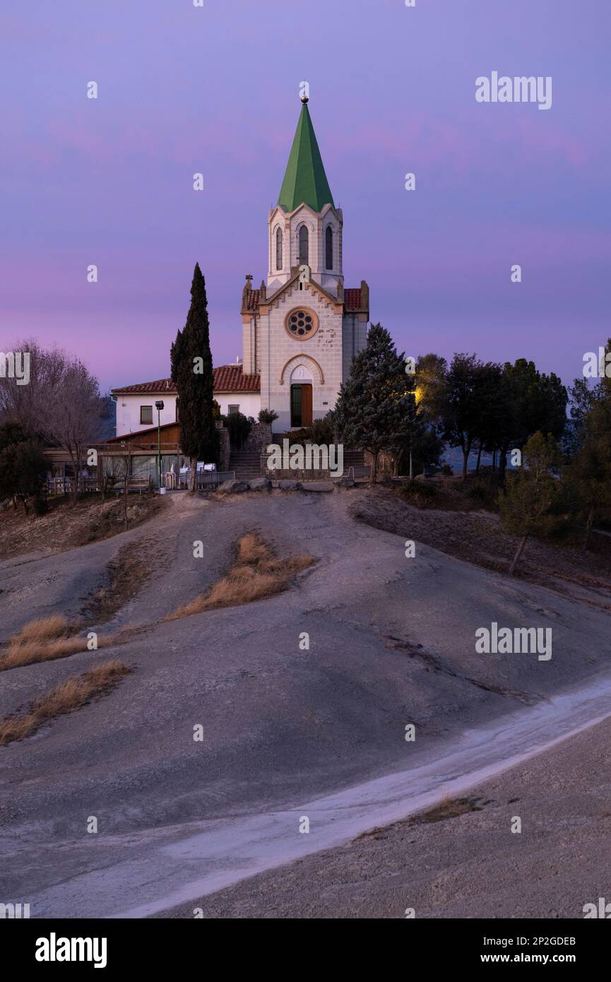 Sunset in the sanctuary of puig agut, vertical format, high point Stock Photo