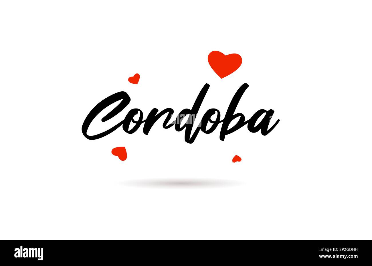 Cordoba handwritten city typography text word with love heart. Hand