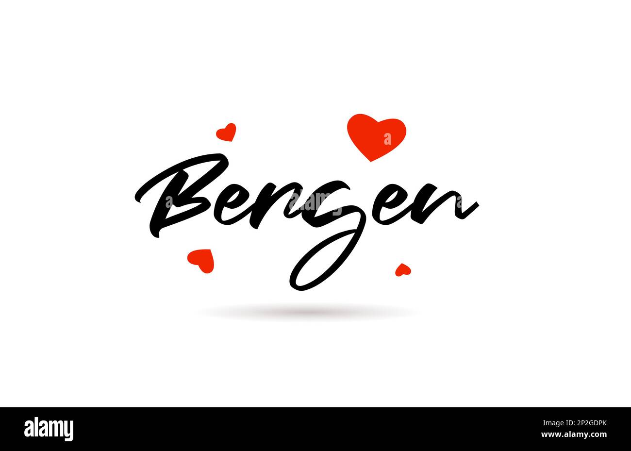 Bergen handwritten city typography text word with love heart. Hand