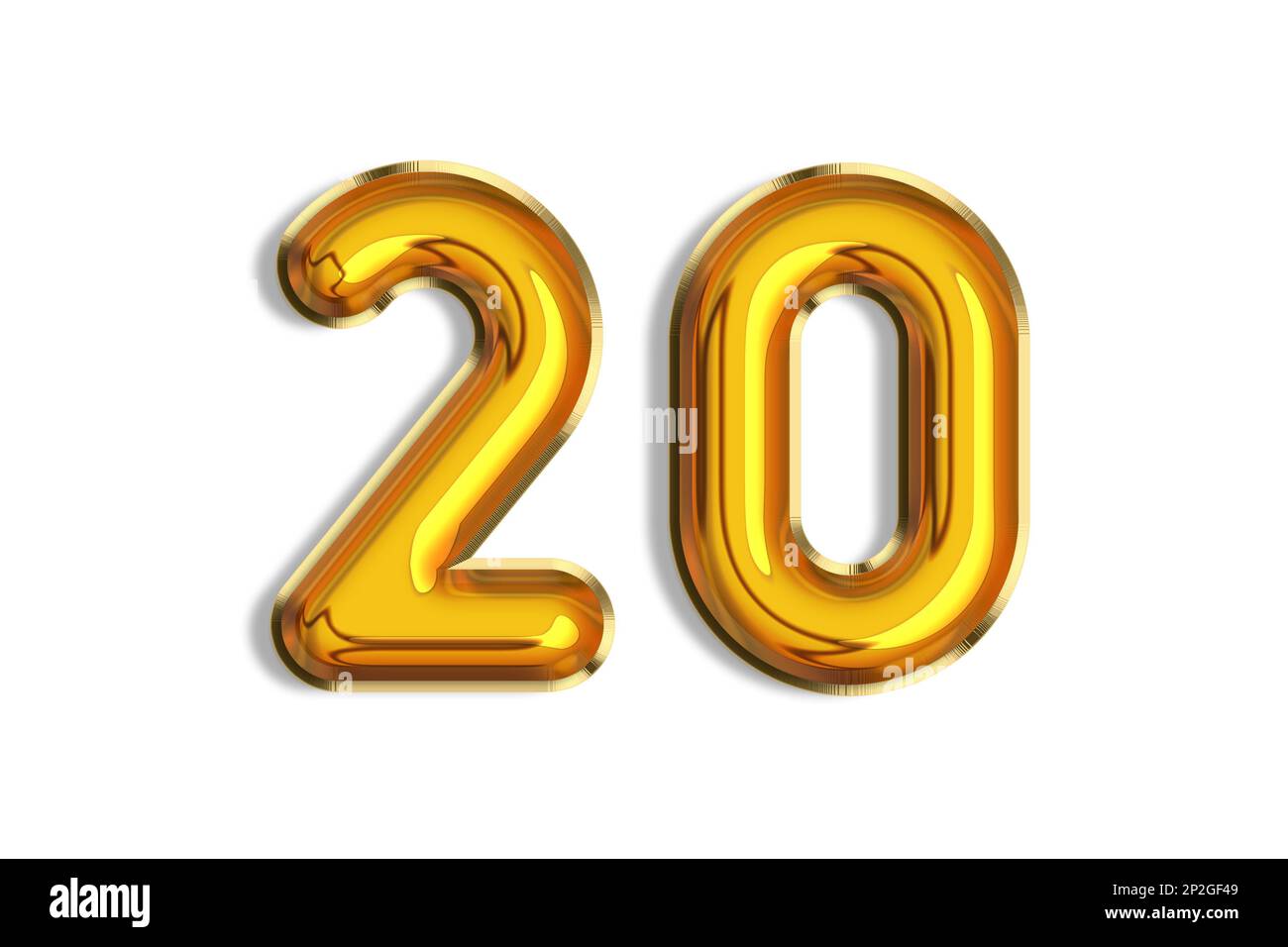 20 years old. Gold balloons, 20th anniversary number, happy birthday congratulations. Illustration of golden realistic 3d symbols. Banner, icons isola Stock Photo