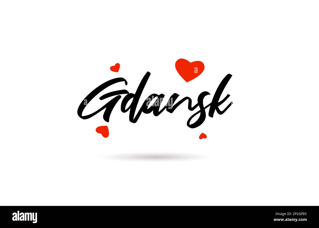 Gdansk handwritten city typography text word with love heart. Hand