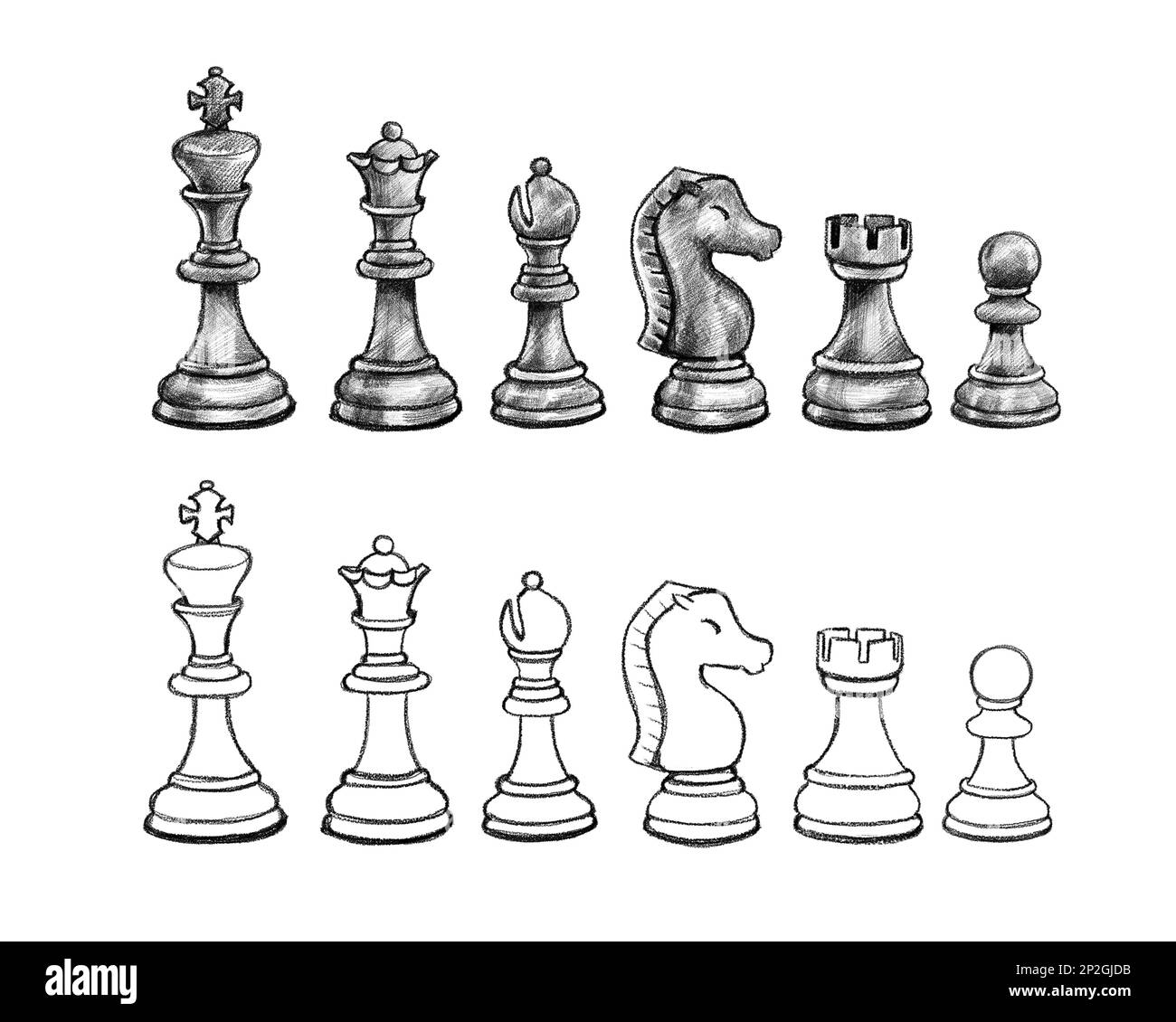 Chess Pieces Set Drawing Stock Illustration - Download Image Now - Chess,  Drawing - Art Product, Line Art - iStock