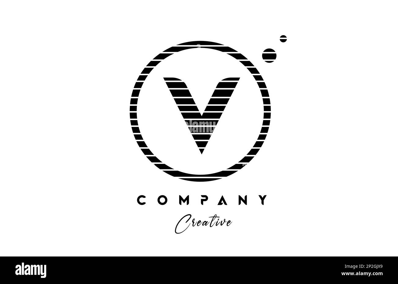 V alphabet letter logo icon design with line stripe and circle. Black ...