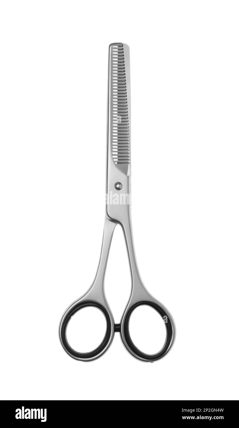 Professional hairdresser thinning scissors isolated on white. Haircut