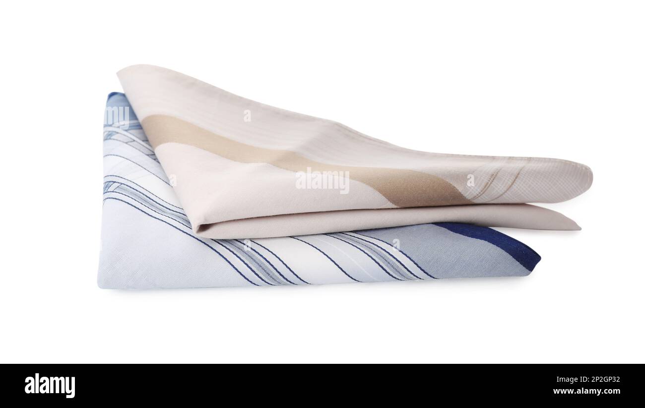 Folded handkerchiefs on white background. Stylish accessory Stock Photo