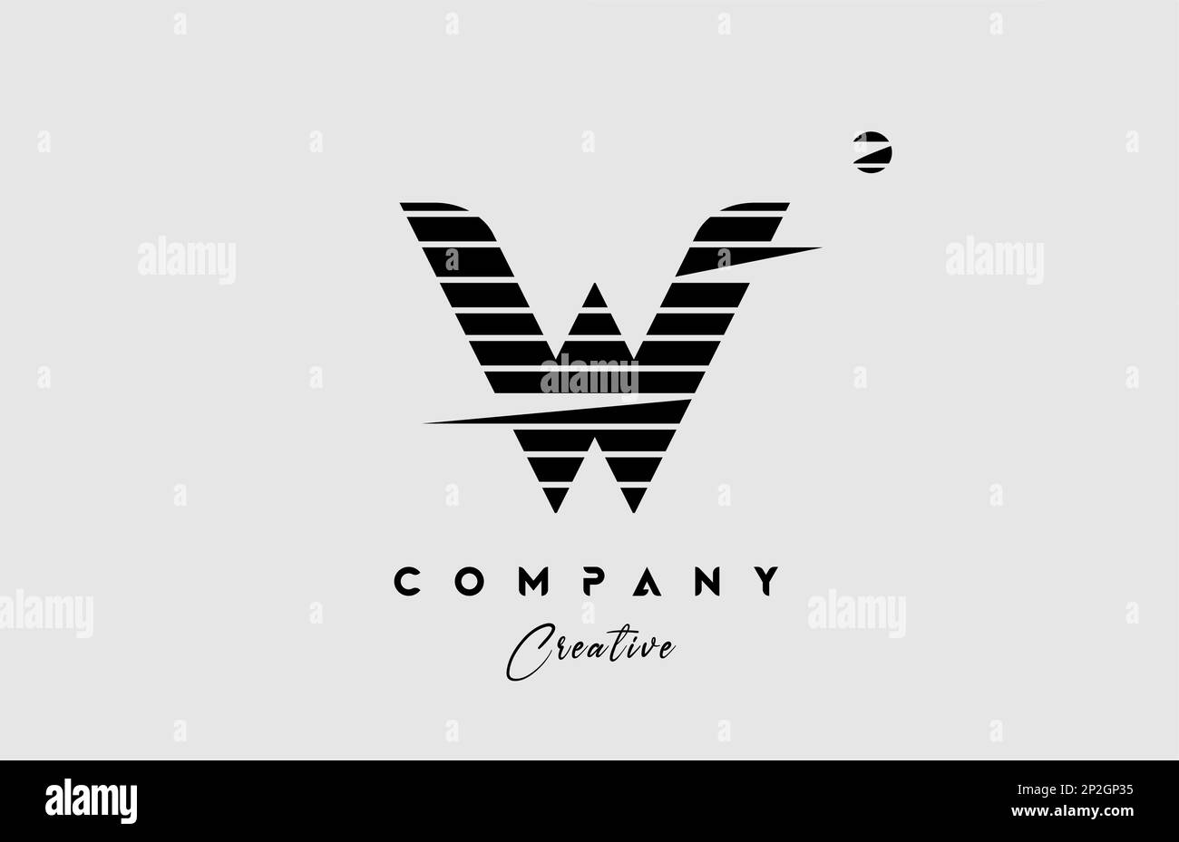 line W alphabet letter logo icon design with black and white stripe and ...