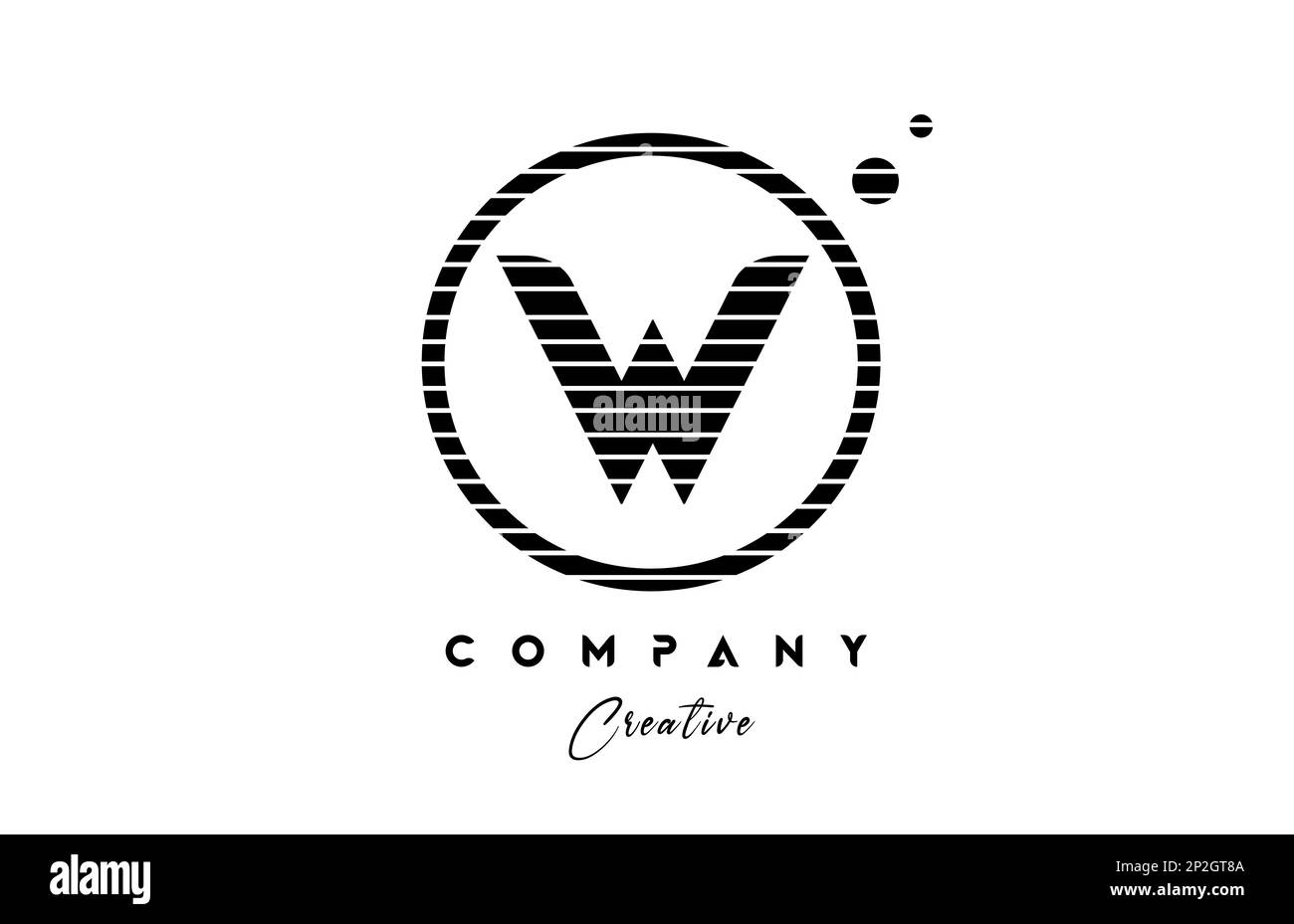 W alphabet letter logo icon design with line stripe and circle. Black ...