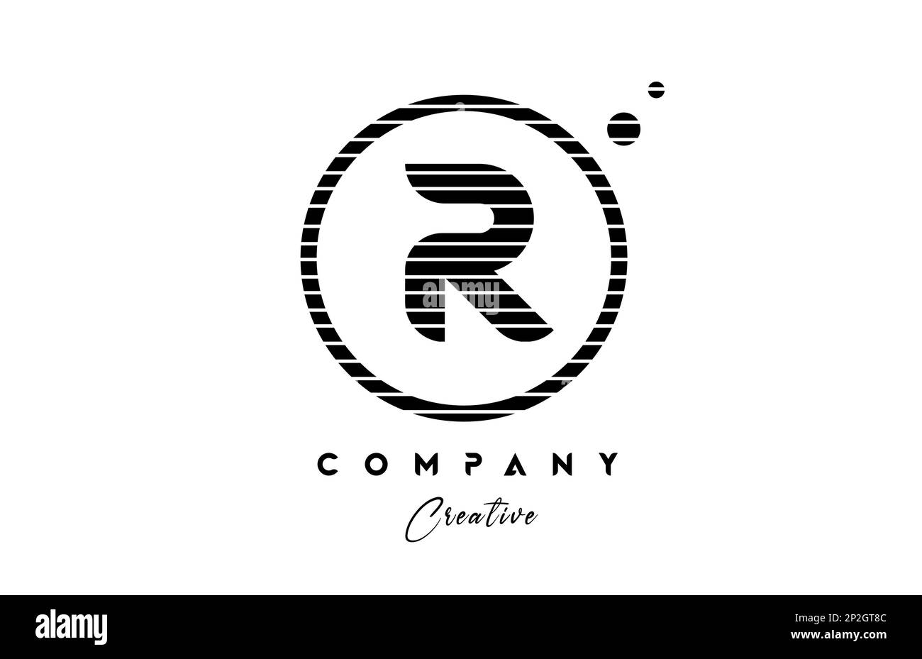 R alphabet letter logo icon design with line stripe and circle. Black ...