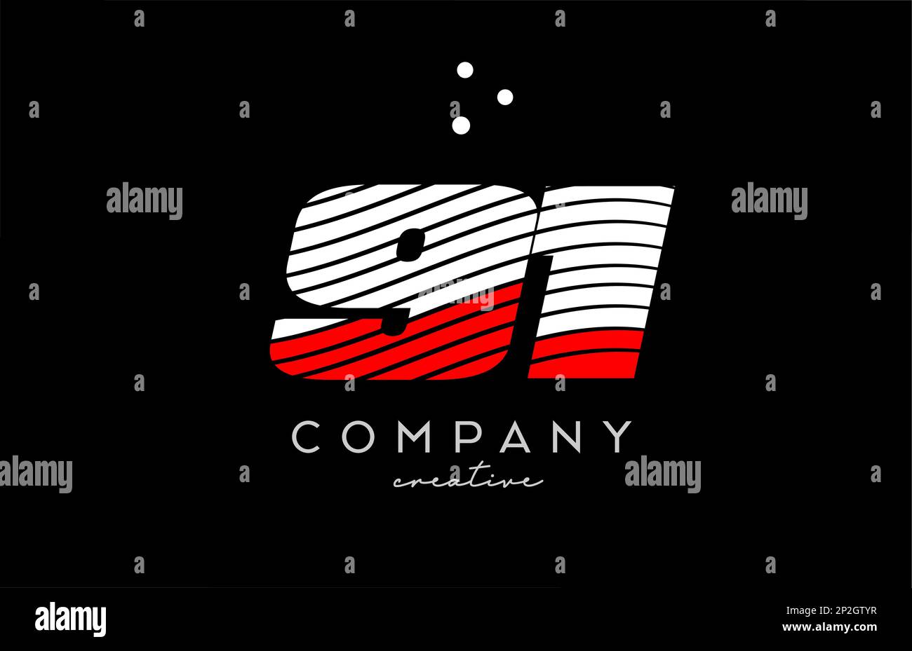 91 number logo with red white lines and dots. Corporate creative template design for company and business Stock Vector