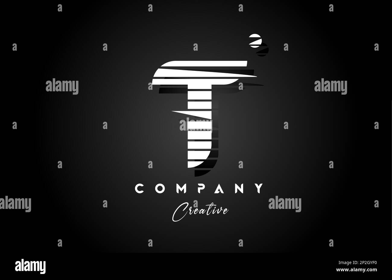 line T alphabet letter logo icon design with black and white stripe and ...