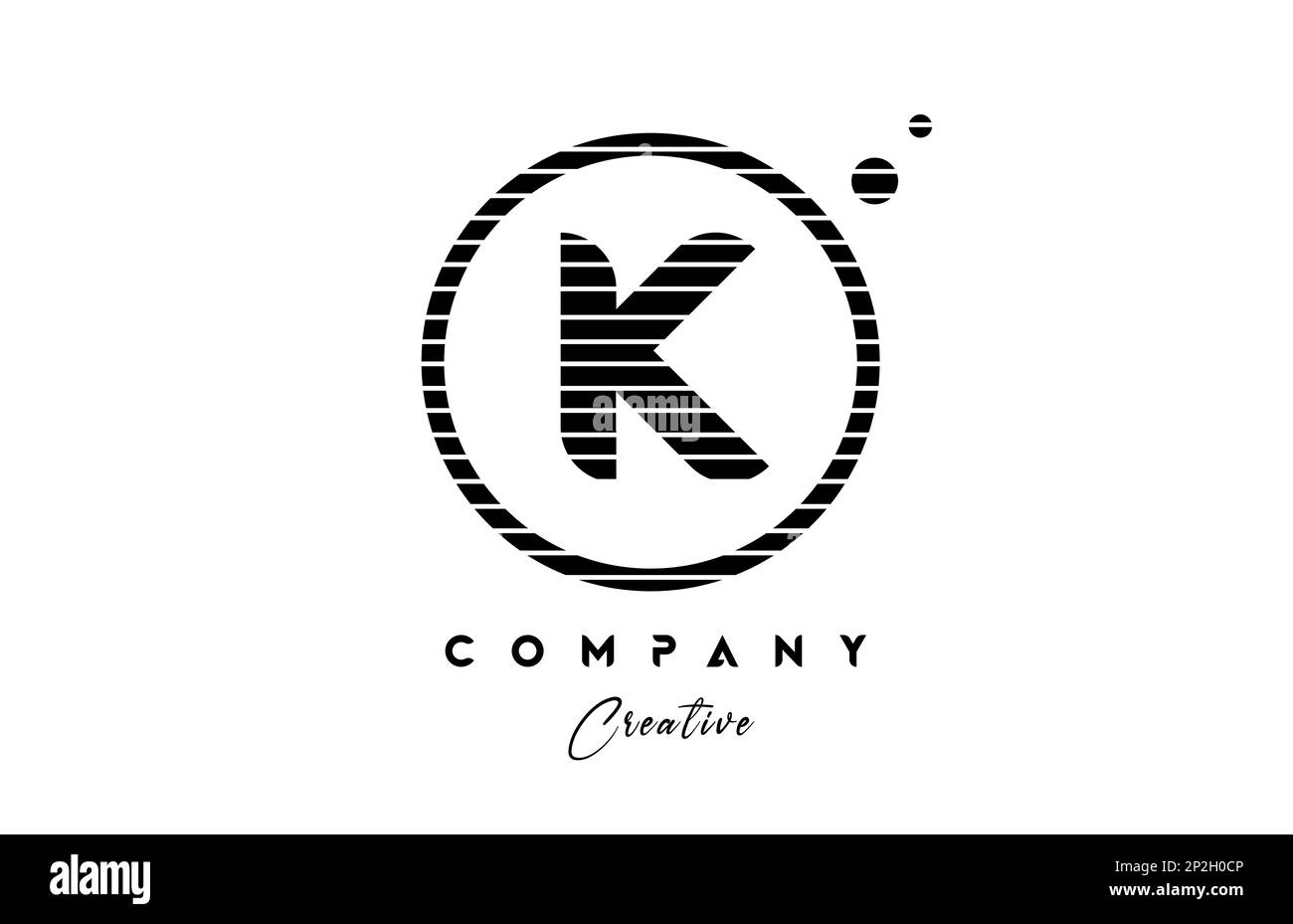 K alphabet letter logo icon design with line stripe and circle. Black ...