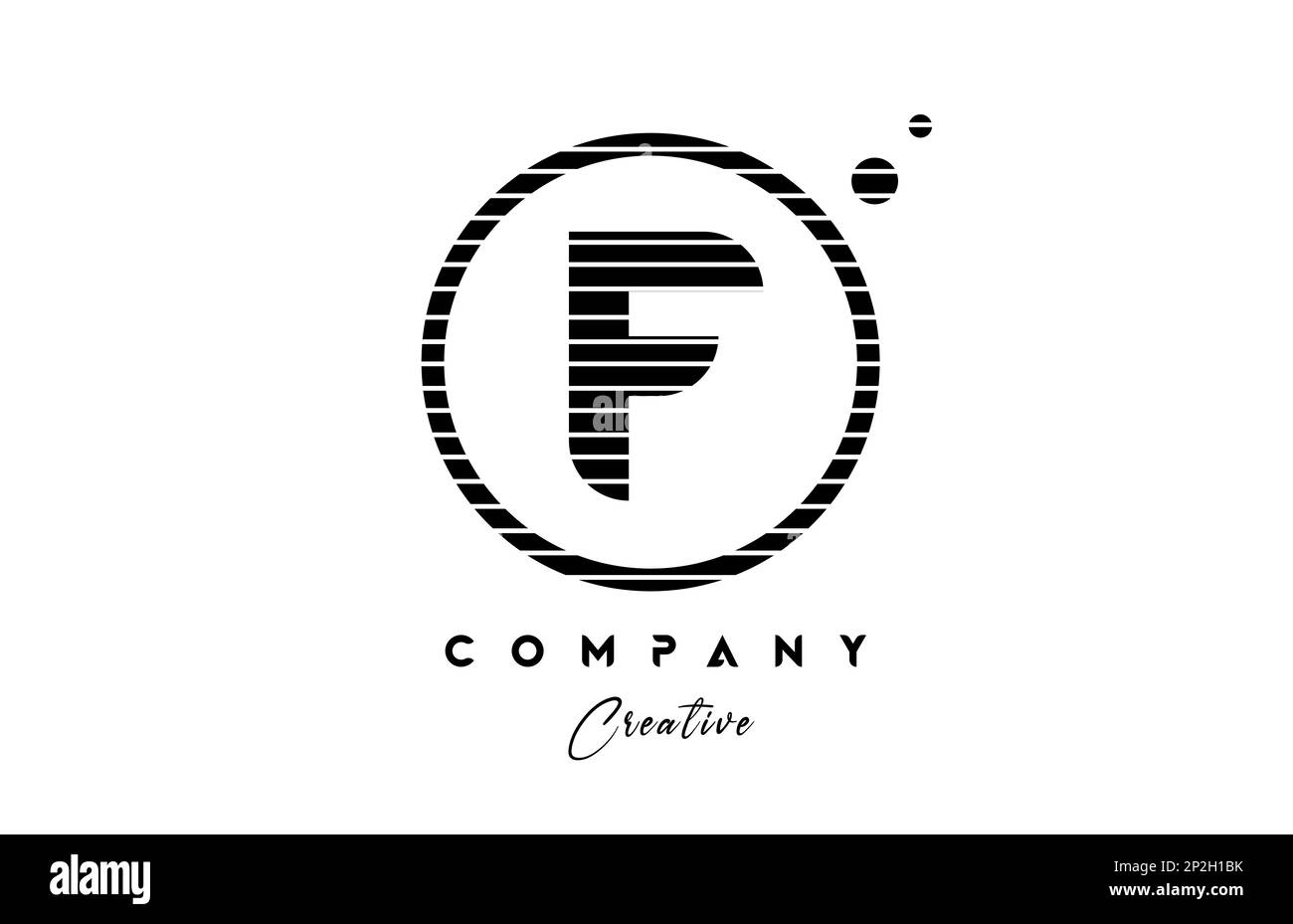 F alphabet letter logo icon design with line stripe and circle. Black ...