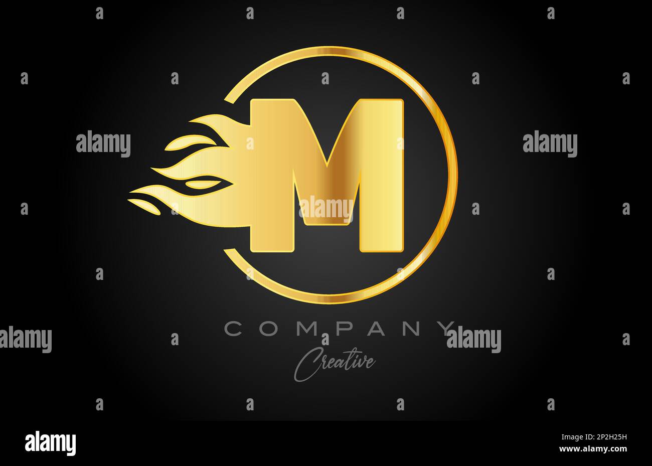 gold golden M alphabet letter icon for corporate with flames. Fire ...