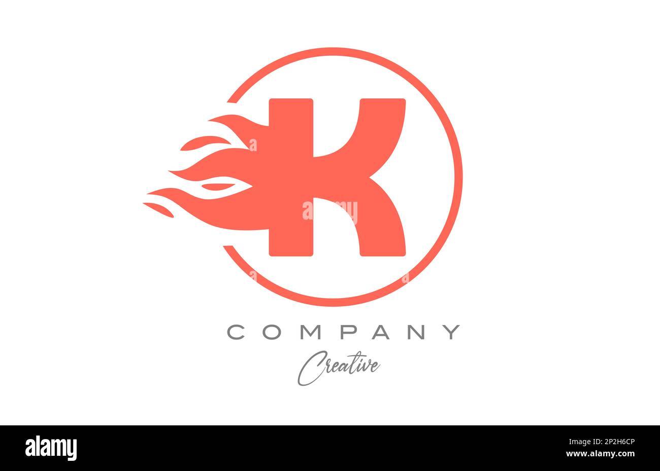 orange K alphabet letter icon for corporate with flames. Fire design