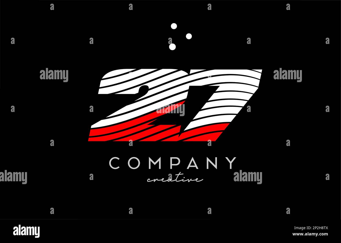 27 number logo with red white lines and dots. Corporate creative template design for company and business Stock Vector