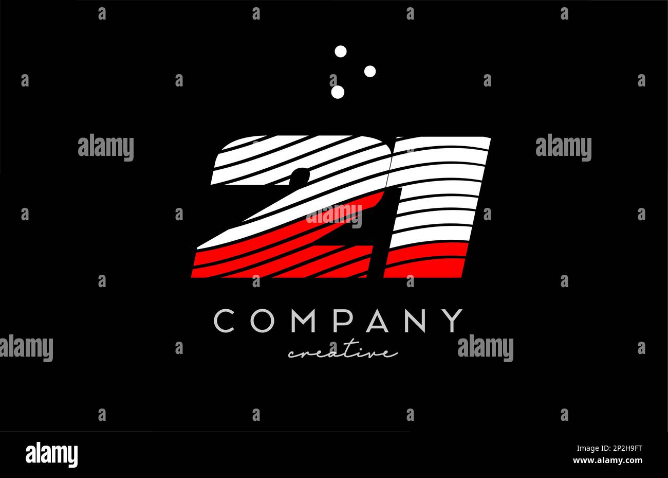21 number logo with red white lines and dots. Corporate creative template design for company and business Stock Vector